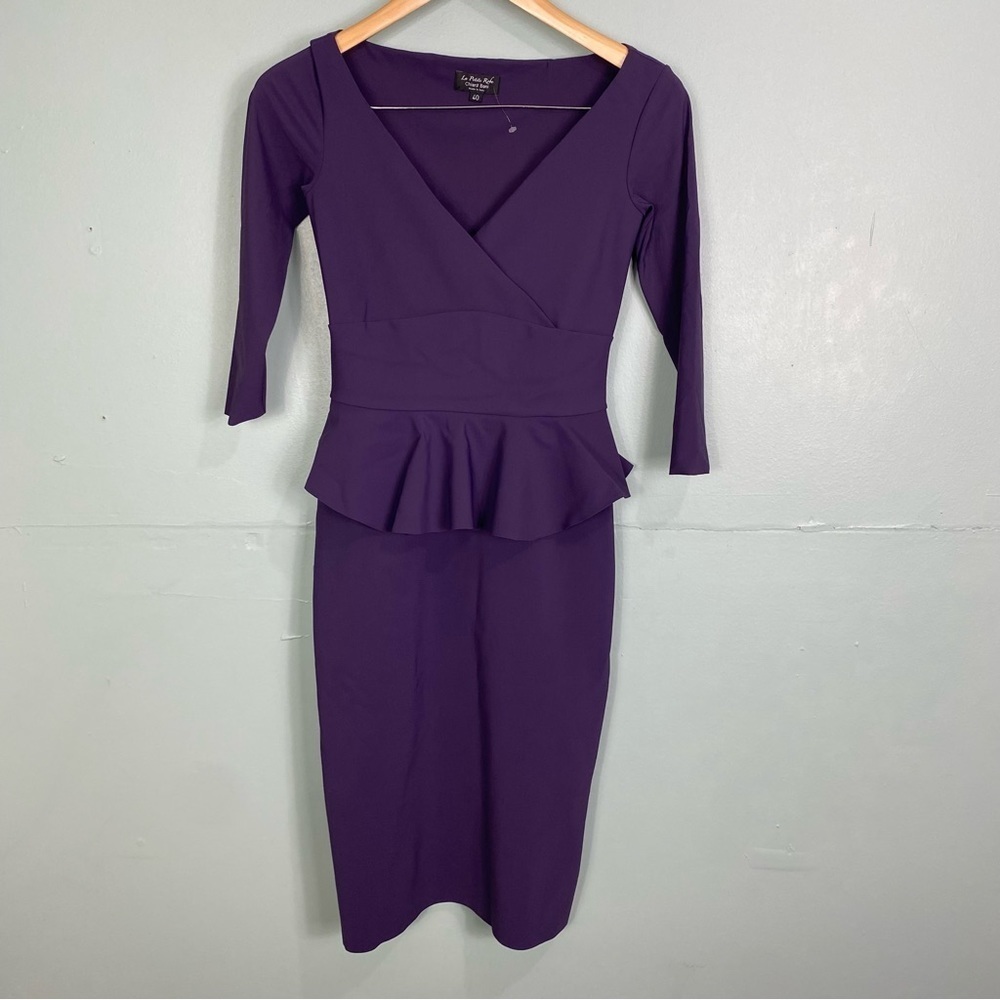 Chiara Boni Purple Peplum Bodycon Half Sleeve V Neck‎ Dress Sheath Sz 40, US 2-4